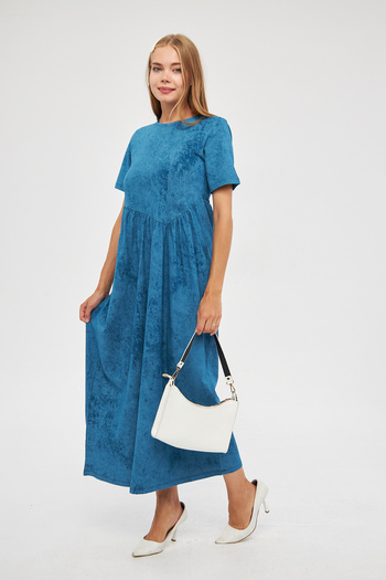 Avones Rochie maxi cu maneca scurta Cupra - Efect de spalare cu acid si adunat