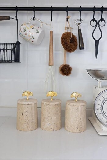 Akayev Travertine Ginkgo 3-Piece Spice Rack