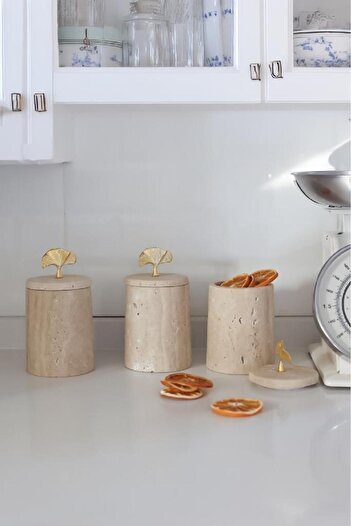 Akayev Travertine Ginkgo 3-Piece Spice Rack