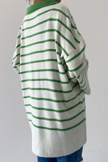 WOMAN VISION Oversize Striped Knitwear Women's Sweater - Shirt Collar 196