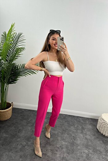 KaSheHa Pink Zra Model Luxury Quality Collared High Waist Trousers 94 cm