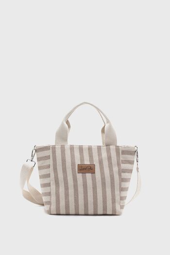 LUNABLU Women's Striped Mini Linen Tote Bag