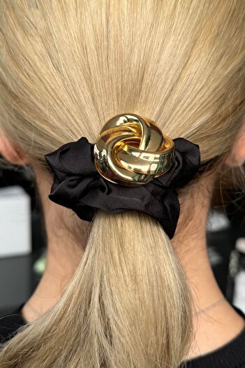 TAKIŞTIR Black and Gold Color Metal Detailed Bagel Buckle