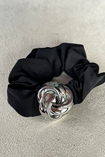 TAKIŞTIR Black and Silver Color Metal Detailed Bagel Buckle