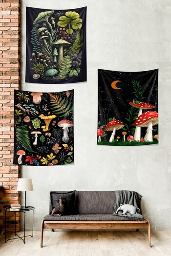 on the clouds Red Mushroom Leaf and Plants World - Stain Resistant Tapestry Set of 3
