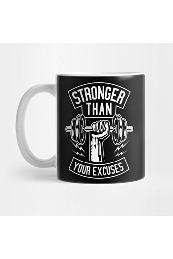 TatFast Stronger Than Your Excuses - Gym Workout Mug, Gift and Presentation Set