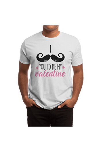 Fizello Унісекс біла футболка - дизайн «I Moustache You To Be My Valentine»