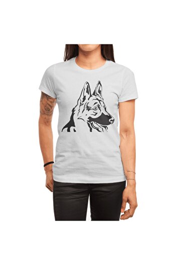 Fizello Men's and Women's White Unisex T-Shirt - Decorative Portrait Profile Dog Design