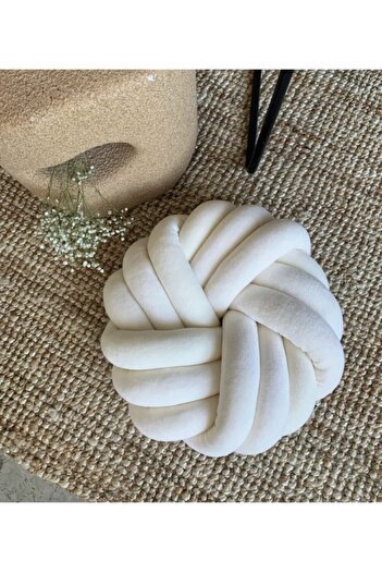 ÖrgüYastik Decorative Knitted Knot "clover Pillow" (BROKEN WHITE COLOR)