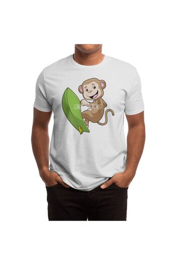 Fizello Чоловічий та жіночий білий футболка - Monkey Surfer та Surfboard Desenli Unisex T-shirt