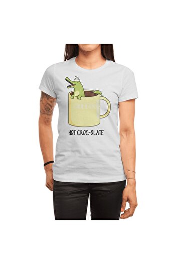 Fizello Чоловіча та жіноча унісекс біла футболка - Hot Crocolate Cute Chocolate Crocodile Pun