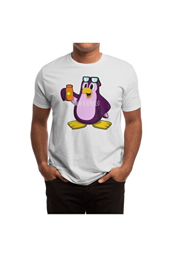 Fizello Penguin Suncream and Sunglasses Patterned Men's and Women's White T-Shirt