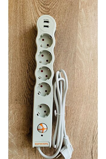 Tunçmatik Beşli Akım Korumalı 2 Usb Girişli Priz Beyaz