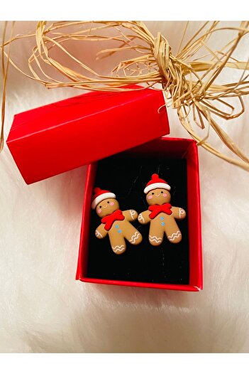 1PARÇAMAVİ Cookie Man Model2 Non-Perforated Compression Girl's Earrings with Clip