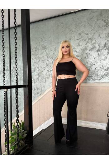 Butik Nilyam Plus Size Black Spanish Pants - Elastic Waist, Steel Leggings 24164