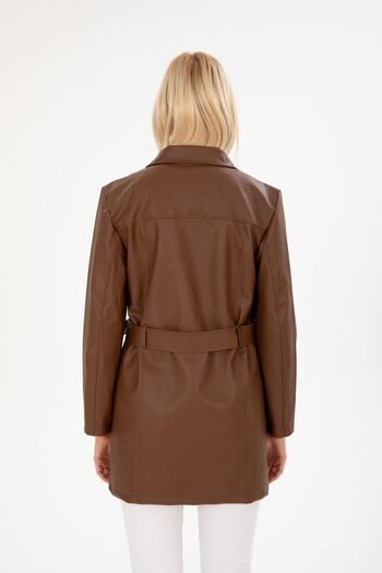 İLKCET MODA Women's Top Coat - Long Leather Belt