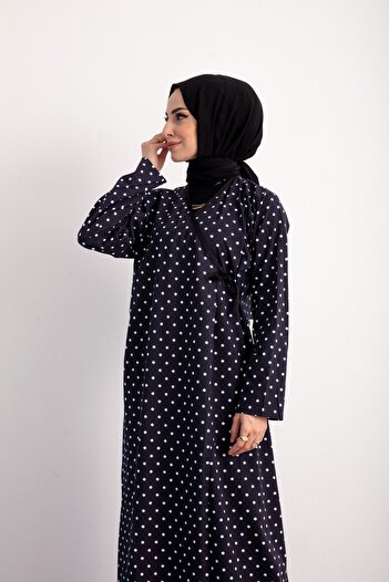 Kutay Collection Mevsimlik Yandan Bağlamalı Namaz Elbisesi Puantiye Desenli