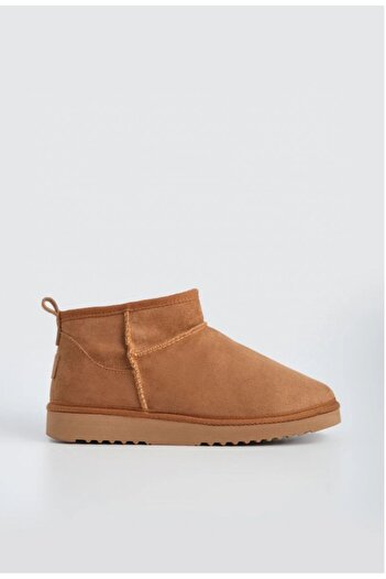 Ecru Γυναικείες Μπότες Mini Tan Suede - Γούνα εσωτερικά, Λεπτή σόλα
