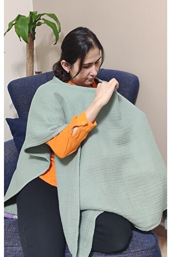 BeybiNest Multi Muslin Poncho Single Product Λειτουργικό κάλυμμα καροτσιού και σαλιάρα θηλασμού Πράσινο κάλυμμα θηλασμού