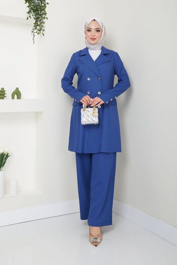 Ayşe Melek Indigo Women's Clothing - Evening Dress, Blazer, Pants Set 2686