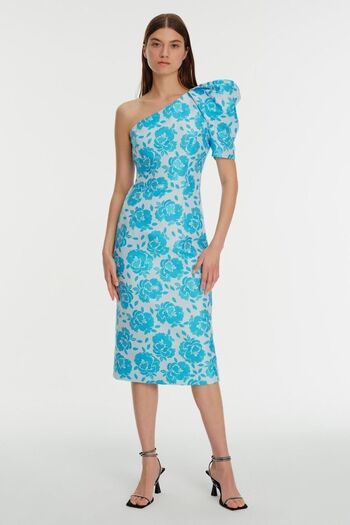 Exquise Rochie midi cu o singură mânecă cu imprimeu floral