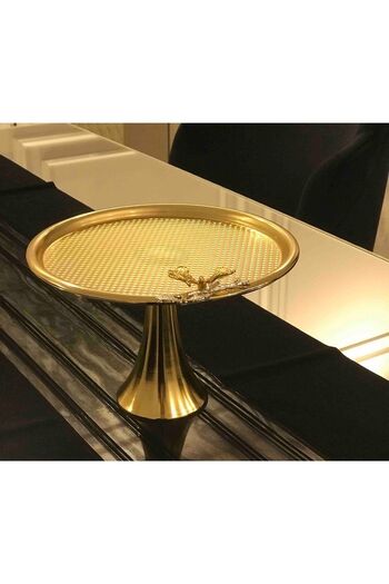 Elzem Gold Plated Footed Cake Stand Butterfly Figured Presentation Holder Lux