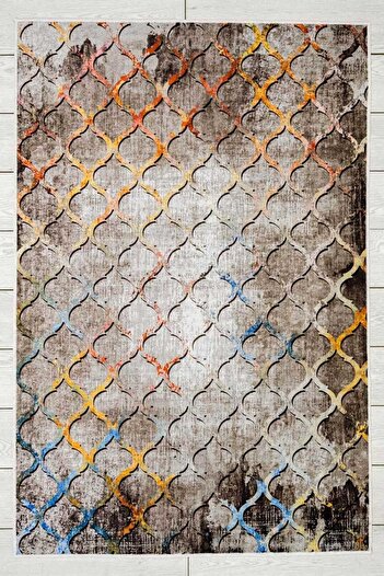 Oriente Home Bohemian Patterned Brown Velvet Washable Non-Slip Base Runner Hallway Carpet 7607