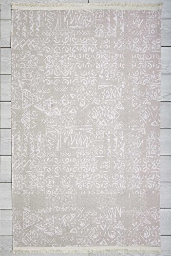 Oriente Home Scandinavian Patterned Beige White Chenille Machine Made Carpet Runner Washable Hallway Carpet 7759