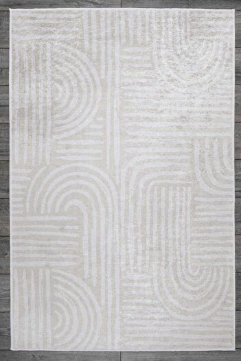 Oriente Home Modern Patterned Light Beige White Velvet Carpet Washable Non-Slip Base Hallway Carpet Runner 7016