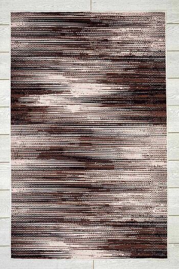 Oriente Home Linear Patterned Brown Cream Washable Non-Slip Base Velvet Runner Hallway Carpet 7974
