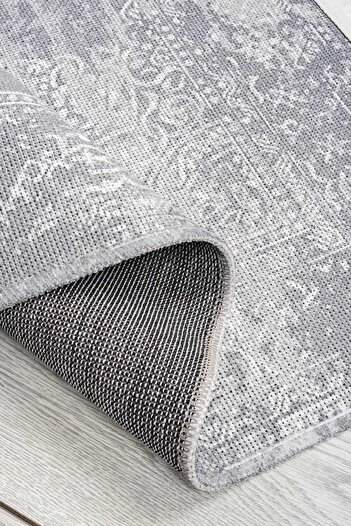 Oriente Home Klasik Halı Gri Yıkanabilir Şönil Dokuma Saçaklı Kaymaz Taban Salon Halısı 7455