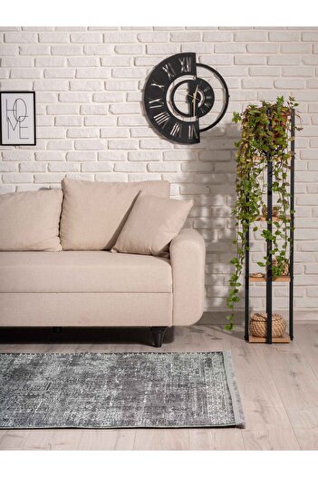 Oriente Home İskandinav Desenli Koyu Gri Yıkanabilir Kaymaz Taban Şönil Halı 7804