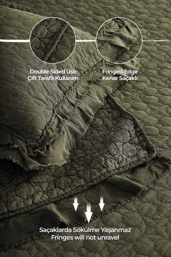 Evlen Home Collection %100 Pamuk Çift Kişilik Pike Takımı Özel Taş Yıkama Yatak Örtüsü Lüks Yumuşak Modern Chester Yeşil