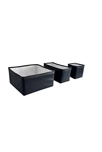 Vip Home Concept 3-Piece Laundry Organizer Set - Folding Storage Box for Kids Room, Black Leather