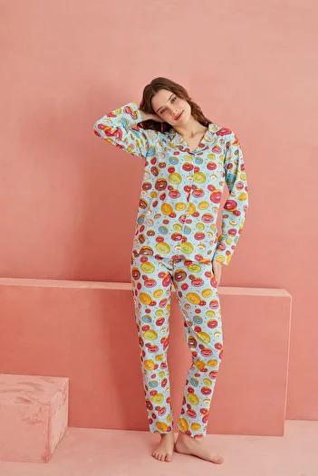 ELİTOL Set de pijamale tricotate cu mâneci lungi cu model gogoși albastre