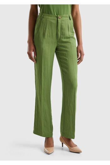 United Colors of Benetton Green Liyosel Women's Trousers - Double Pleated and Belt Holes