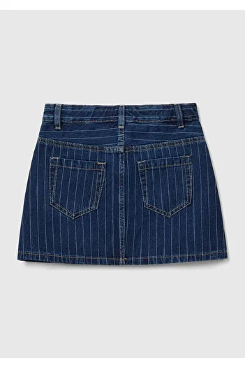 United Colors of Benetton Fata - Fusta mini cu dungi verticale din denim inchis