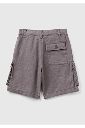 United Colors of Benetton Boys' Anthracite Logo Labeled Bermuda Shorts with Pockets - Belt Holes