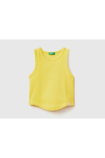 United Colors of Benetton Girl's Yellow Ribbed Crop Tank Top