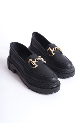 Moda Değirmeni Жіночі лофери - чорні, з золотистою пряжкою, BG1095-113-0003