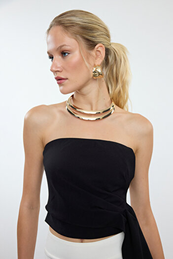 Trendyol Collection Black Strapless Crop Woven Bustier Tpraw25Bs00003