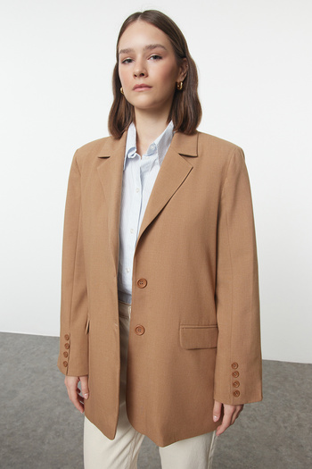 Trendyol Collection Beige Premium Oversize Lined Woven Blazer Jacket Twoaw24Bc00046