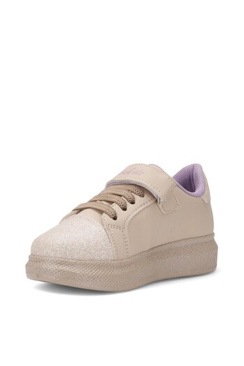 Nstil Daily Girl's Beige Sneaker Tassel Detail Oval Glitter Toe Rubber Laces Velcro Sports Shoes 3740