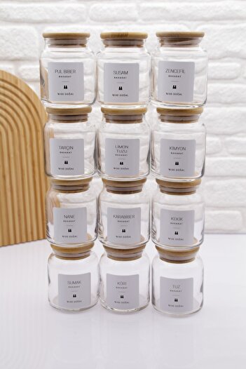 zezedesing 12-Piece Bamboo Vacuum Lid Glass Spice Jar Set 300ml