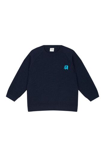 Antebies Elephant Embroidered Navy Blue Houndstooth Sweater and Trousers