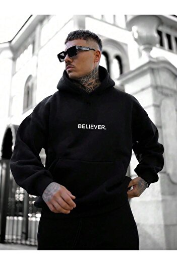 PENTHİLUS Φούτερ BELIEVER με εμπριμέ μαύρη κουκούλα