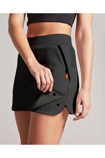 Nita Giyim Anthracite Women's Mini Sports Shorts - High Waist, Double Pocket, Casual Tennis Skirt with Snap Detail