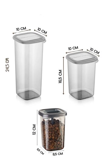 Kitchen Life 15-Piece Labeled Square Food Storage Container and Spice Bowl Set with Spoon - (1750ML 1200ML 400 ML)