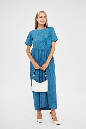 Avones Rochie maxi cu maneca scurta Cupra - Efect de spalare cu acid si adunat