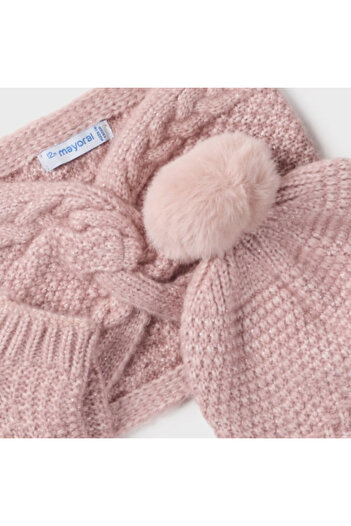 MAYORAL Powder Colored Baby Girl Scarf Beanie Gloves Set - Pompom L25K10769